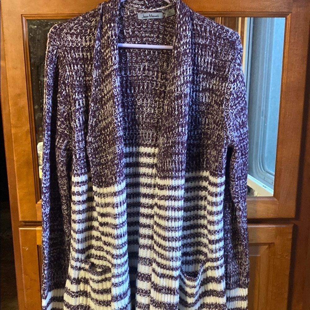 Purple and White Striped Size Medium Cardigan Sweater Fall  Collegiate Pretty